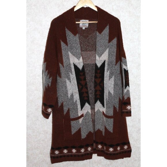 Snails & Cinnamon Aztec Print Long Oversized Warm Cardigan Pockets Size Large - Picture 1 of 16